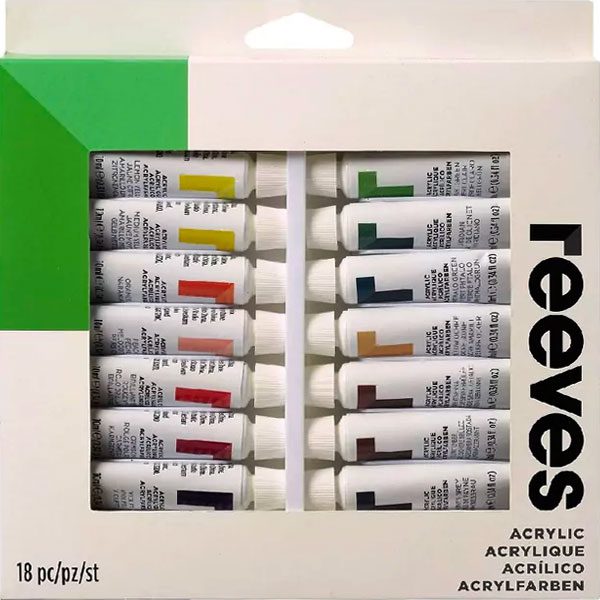 Reeves Acrylic Colour Paint Set 10mL 18 Pack