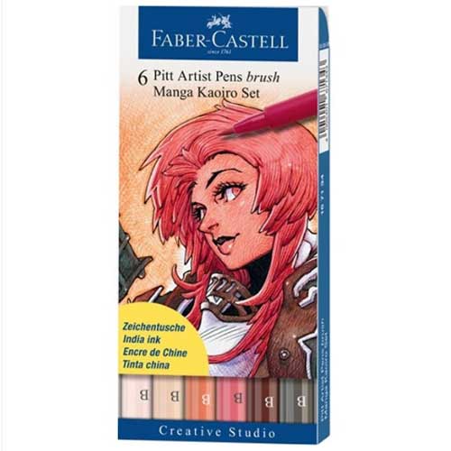 Faber-Castell Pitt Artist Brush Pens, Kaoiro 6 Pens Set, Assorted Colours