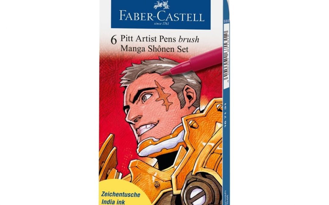 Faber-Castell Pitt Artist Brush Pens, Manga Shonen 6 Pens Set, Assorted Colours